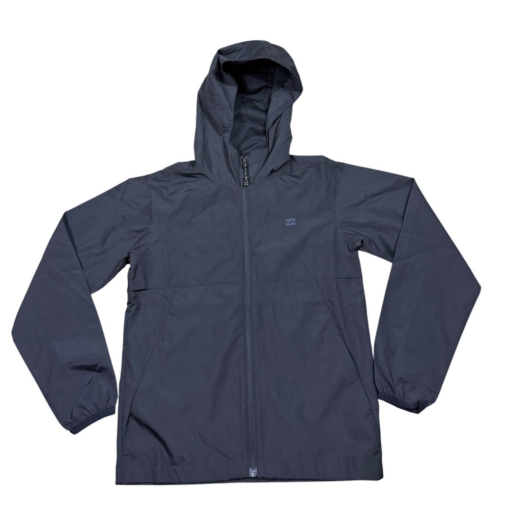 Billabong Windbreaker Jacket Mens Small Black Hooded Full Zip Lightweight Shell